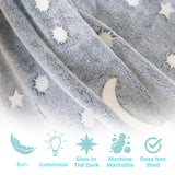 Glow in the Dark Blanket & Pillow Set-Gray & Blue