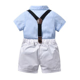 Boys Short Sleeve Shirt With Bowknot +Suspender Short Pants Baby Boys