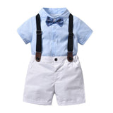 Boys Short Sleeve Shirt With Bowknot +Suspender Short Pants Baby Boys